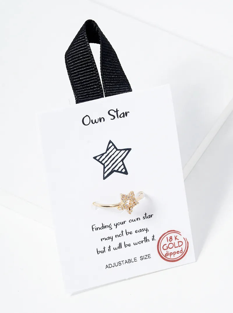 18k Gold Dipped CZ Pave Star Adjustable Ring