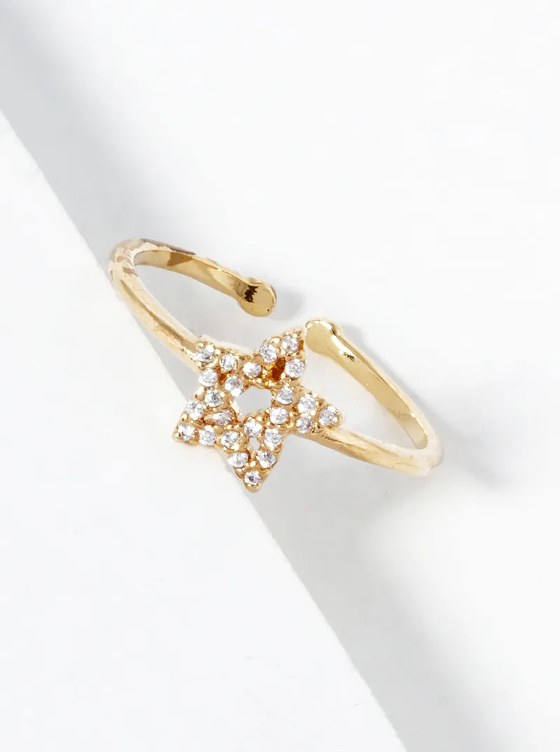 18k Gold Dipped CZ Pave Star Adjustable Ring