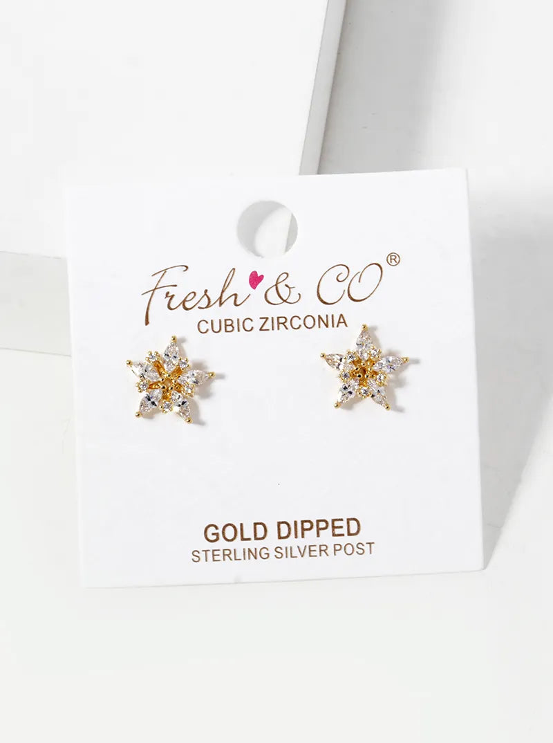 18k Gold Dipped CZ Pave Star Stud Earrings