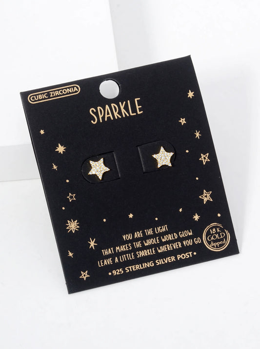 18k Gold Dipped CZ Pave Star Stud Earrings