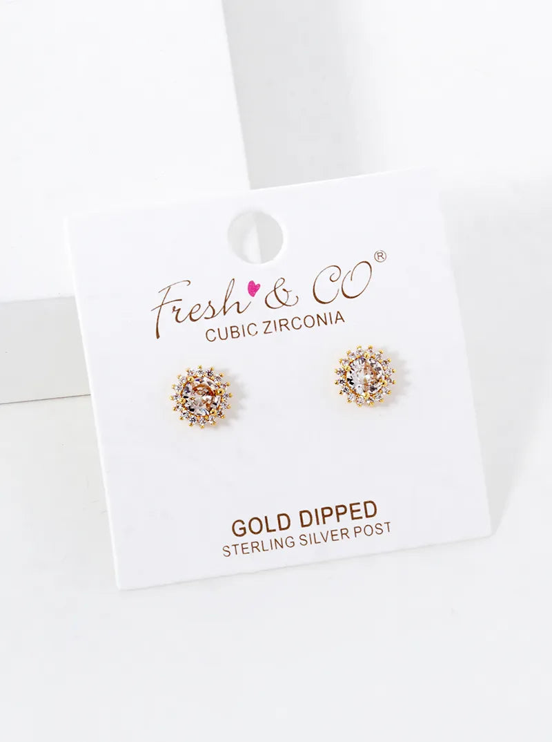 18k Gold Dipped CZ Pave Stud Earrings