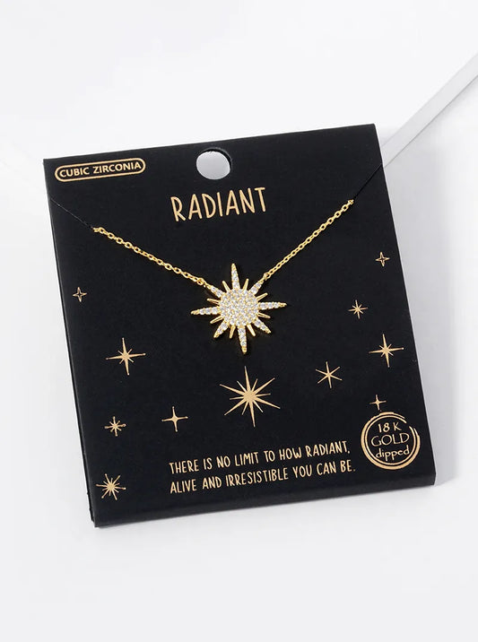 18k Gold Dipped CZ Pave Sunburst Pendant Necklace