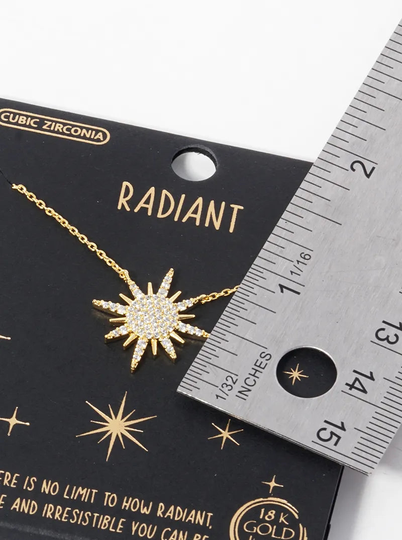 18k Gold Dipped CZ Pave Sunburst Pendant Necklace