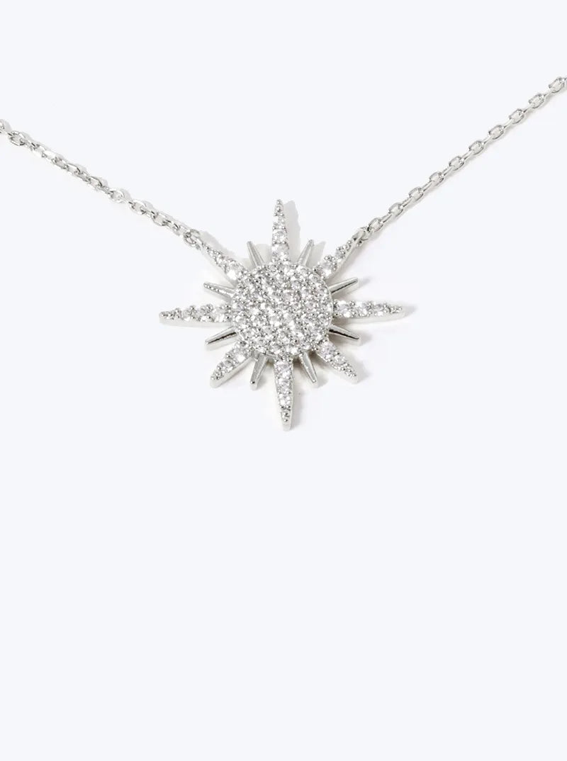 18k Gold Dipped CZ Pave Sunburst Pendant Necklace