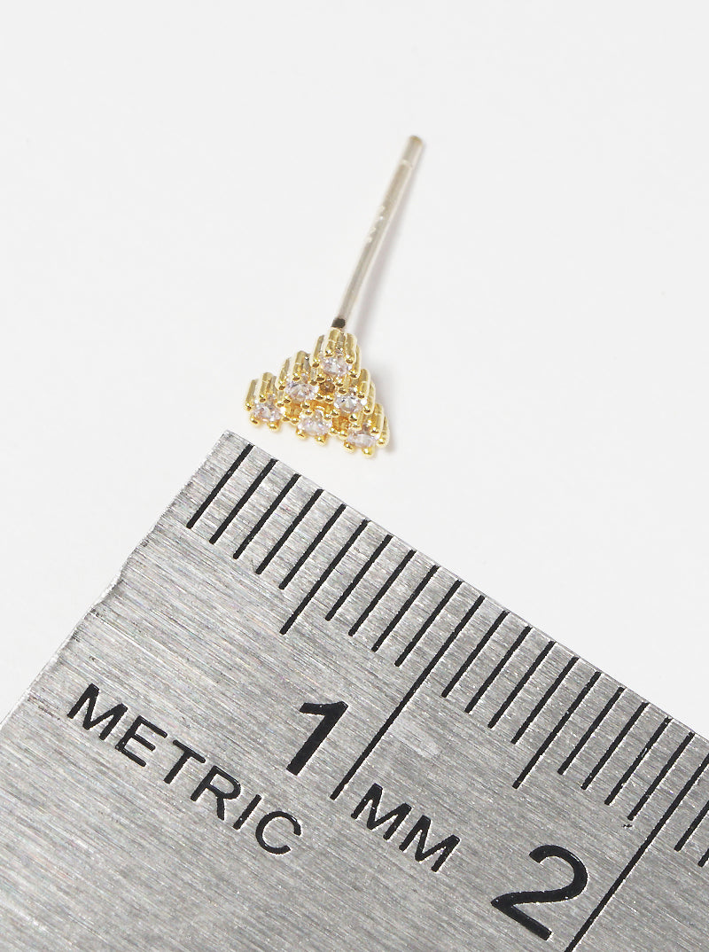 18K Gold Dipped CZ Pave Triangle Sterling Silver Post Stud Earrings