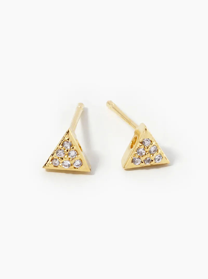 18k Gold Dipped CZ Pave Triangle Stud Earrings
