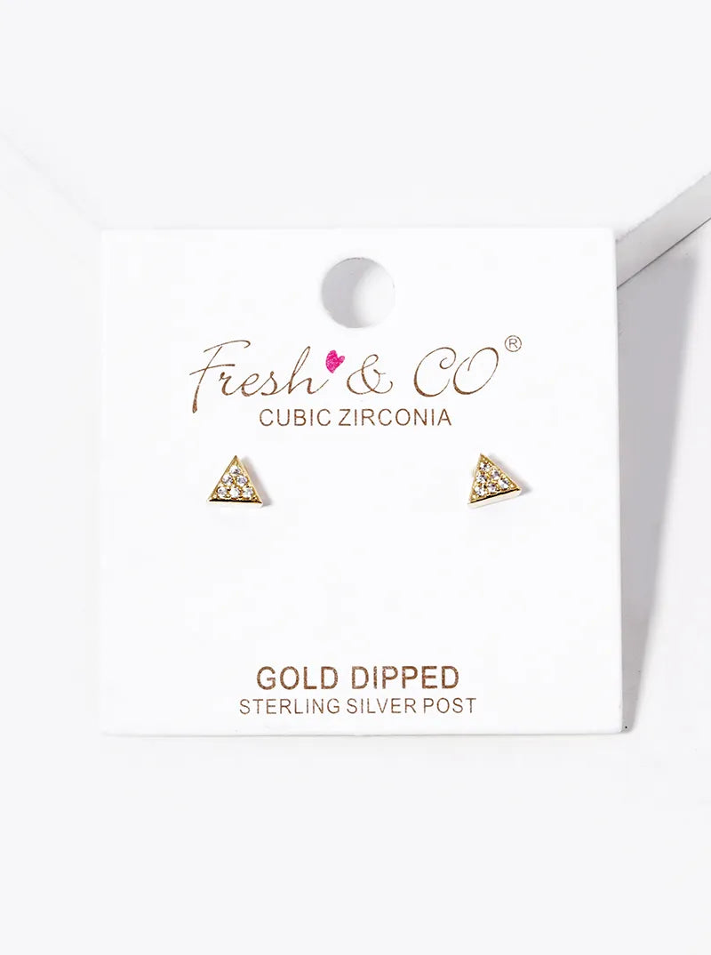 18k Gold Dipped CZ Pave Triangle Stud Earrings