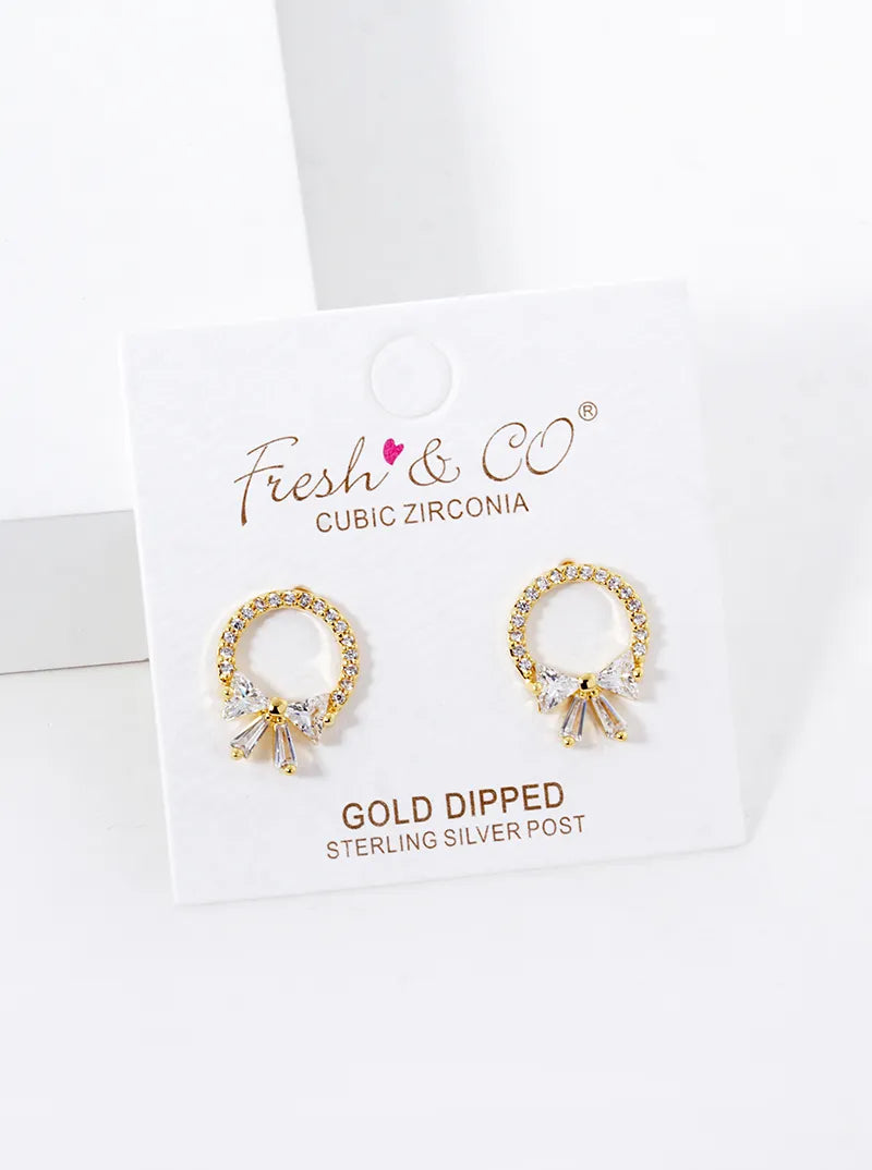 18k Gold Dipped CZ Pave Wreath Stud Earrings