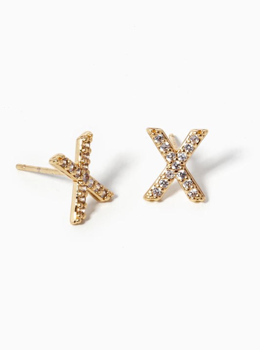 18k Gold Dipped CZ Pave X Shape Stud Earrings