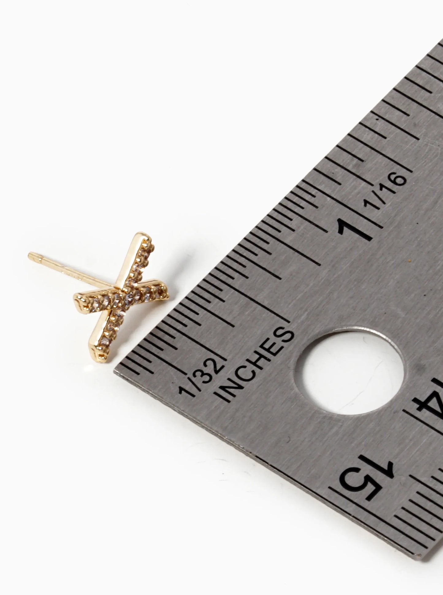18k Gold Dipped CZ Pave X Shape Stud Earrings