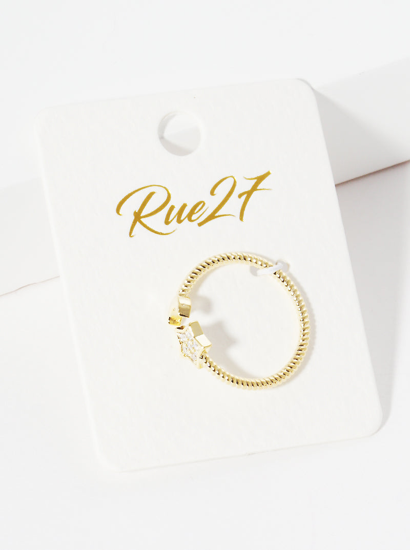18k Gold Dipped CZ Star And Moon Textured Metal Adjustable Cuff Ring
