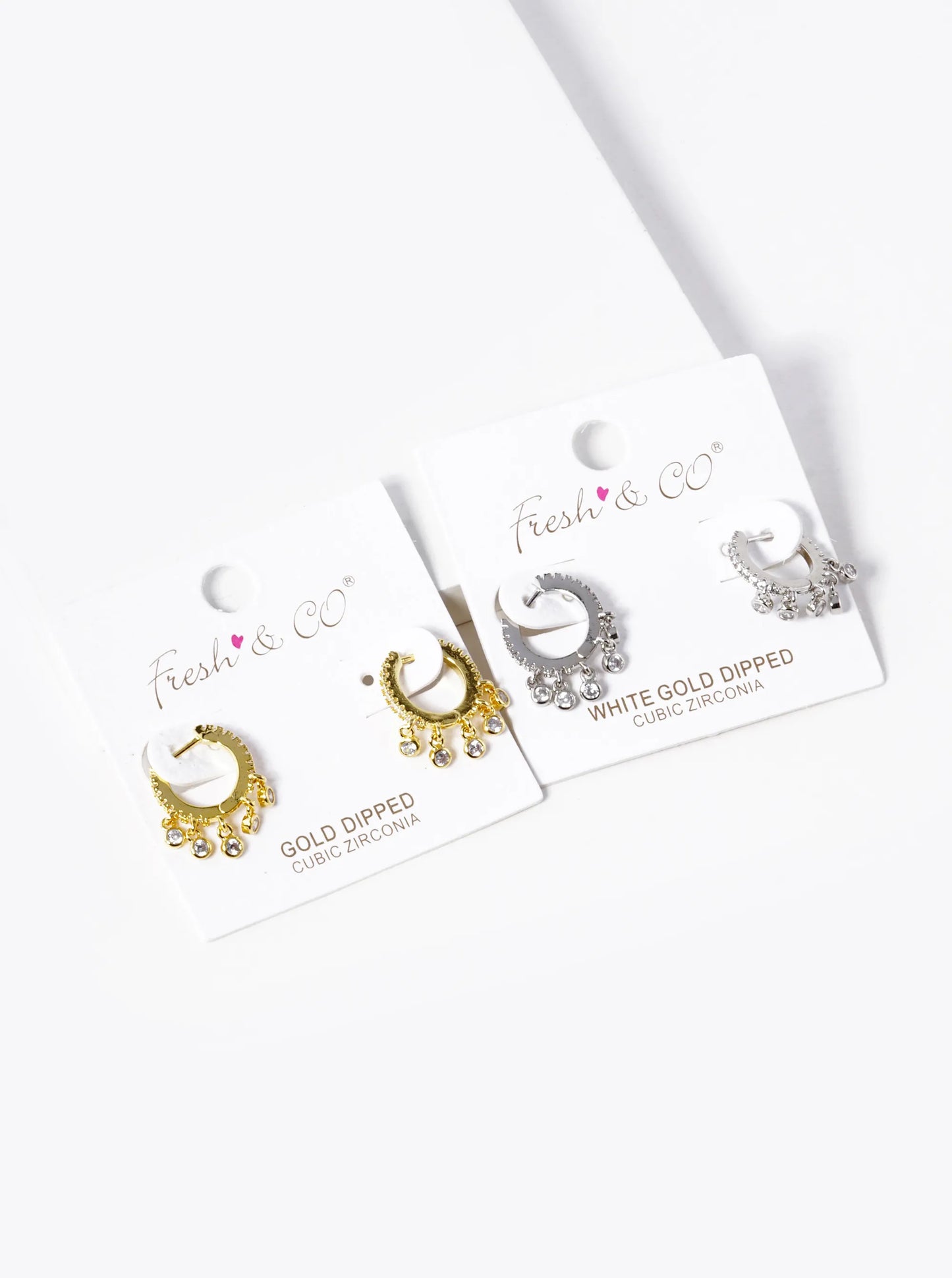 18k Gold Dipped CZ Stone Drop 12mm Huggie Hoop Earrings