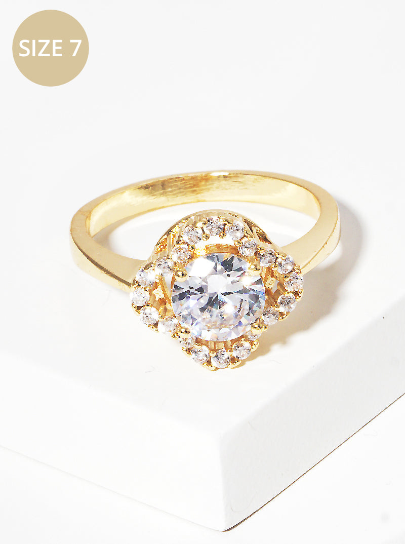 18k Gold Dipped CZ Stone Quatrefoil Round Ring