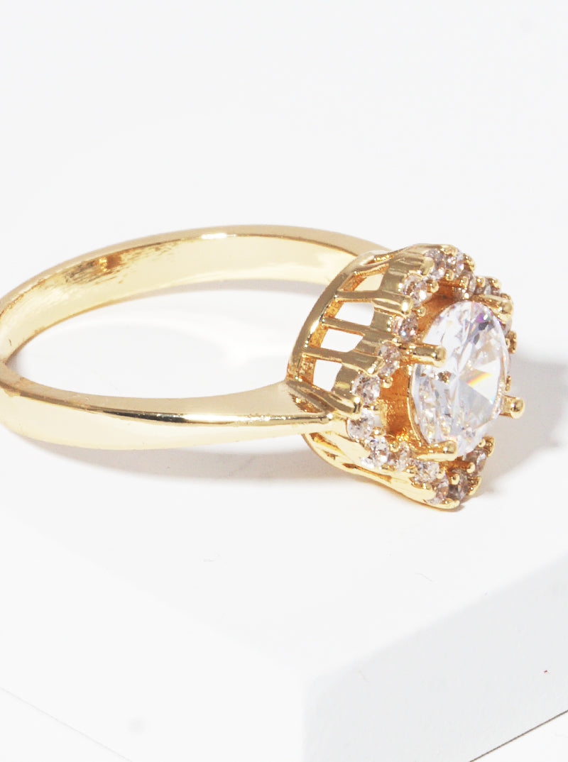 18k Gold Dipped CZ Stone Quatrefoil Round Ring