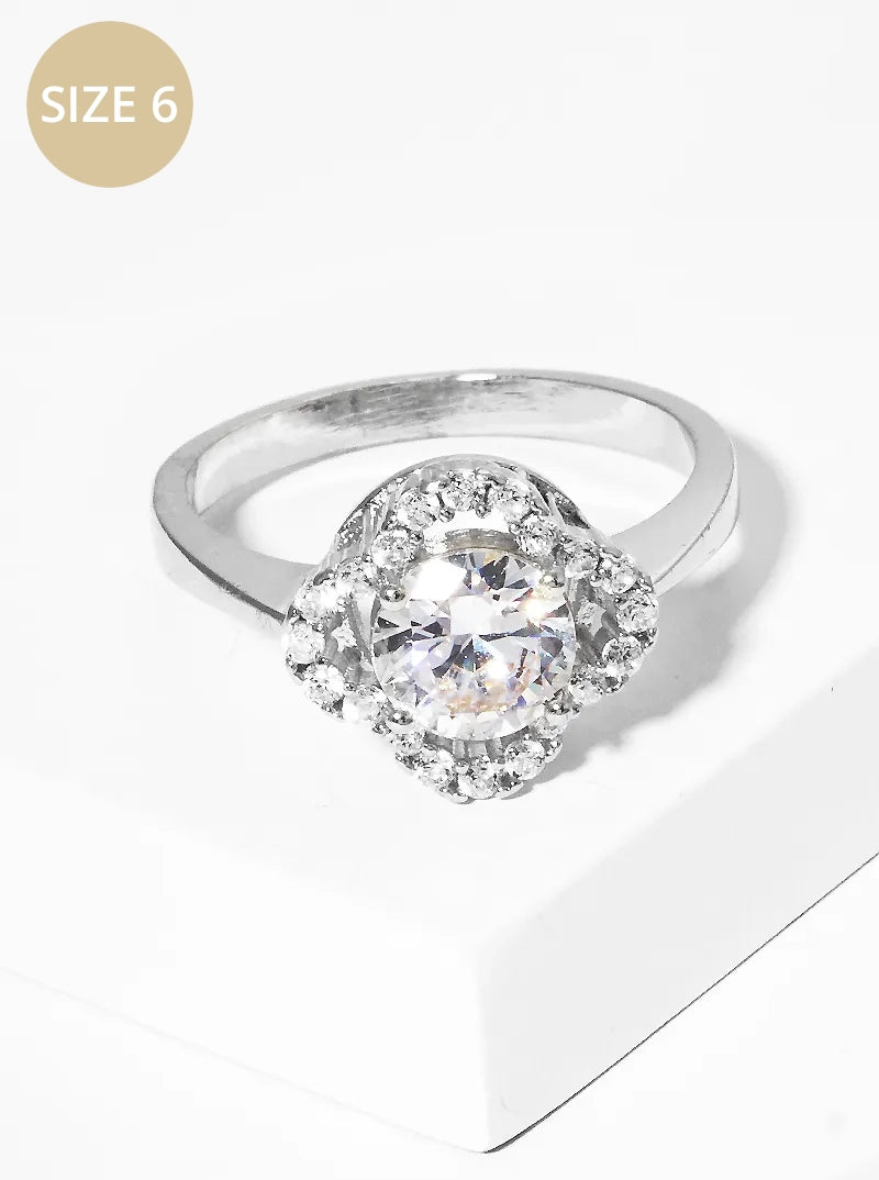 18k Gold Dipped CZ Stone Quatrefoil Round Ring
