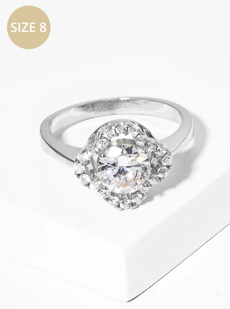 18k Gold Dipped CZ Stone Quatrefoil Round Ring