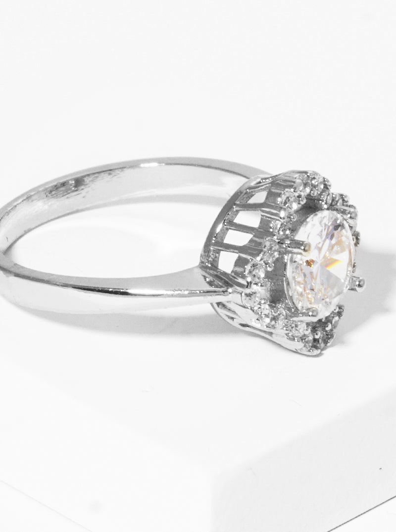 18k Gold Dipped CZ Stone Quatrefoil Round Ring