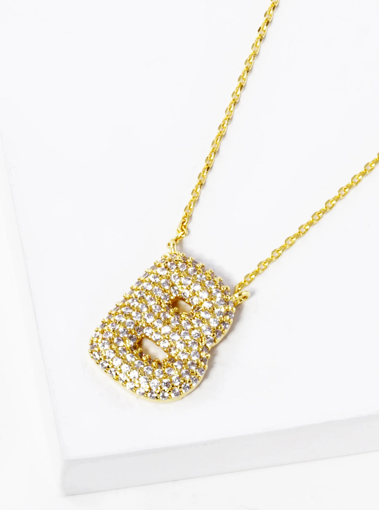 18k Gold Dipped CZ Pave Bubble Initial Pendant Necklace