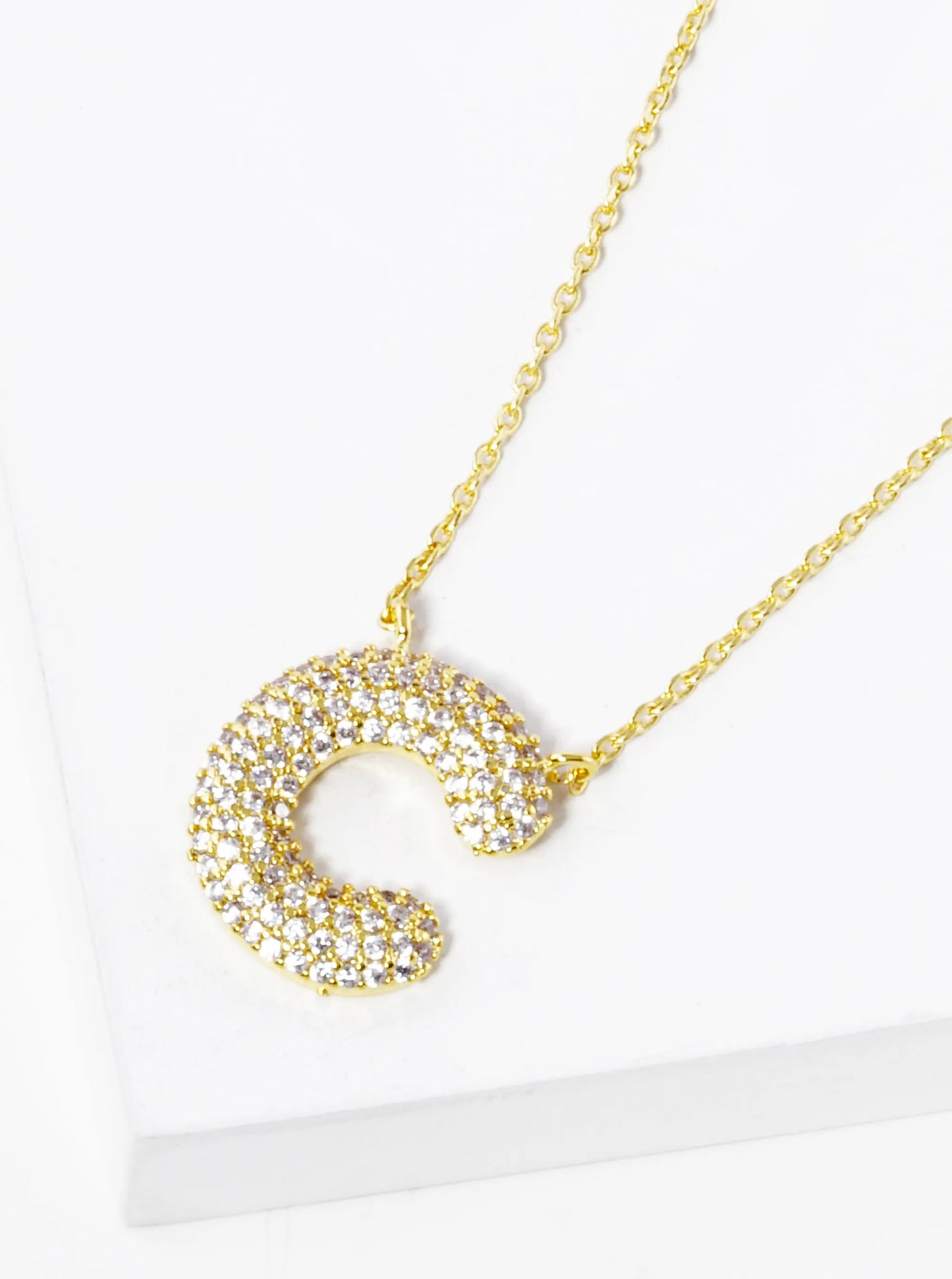 18k Gold Dipped CZ Pave Bubble Initial Pendant Necklace