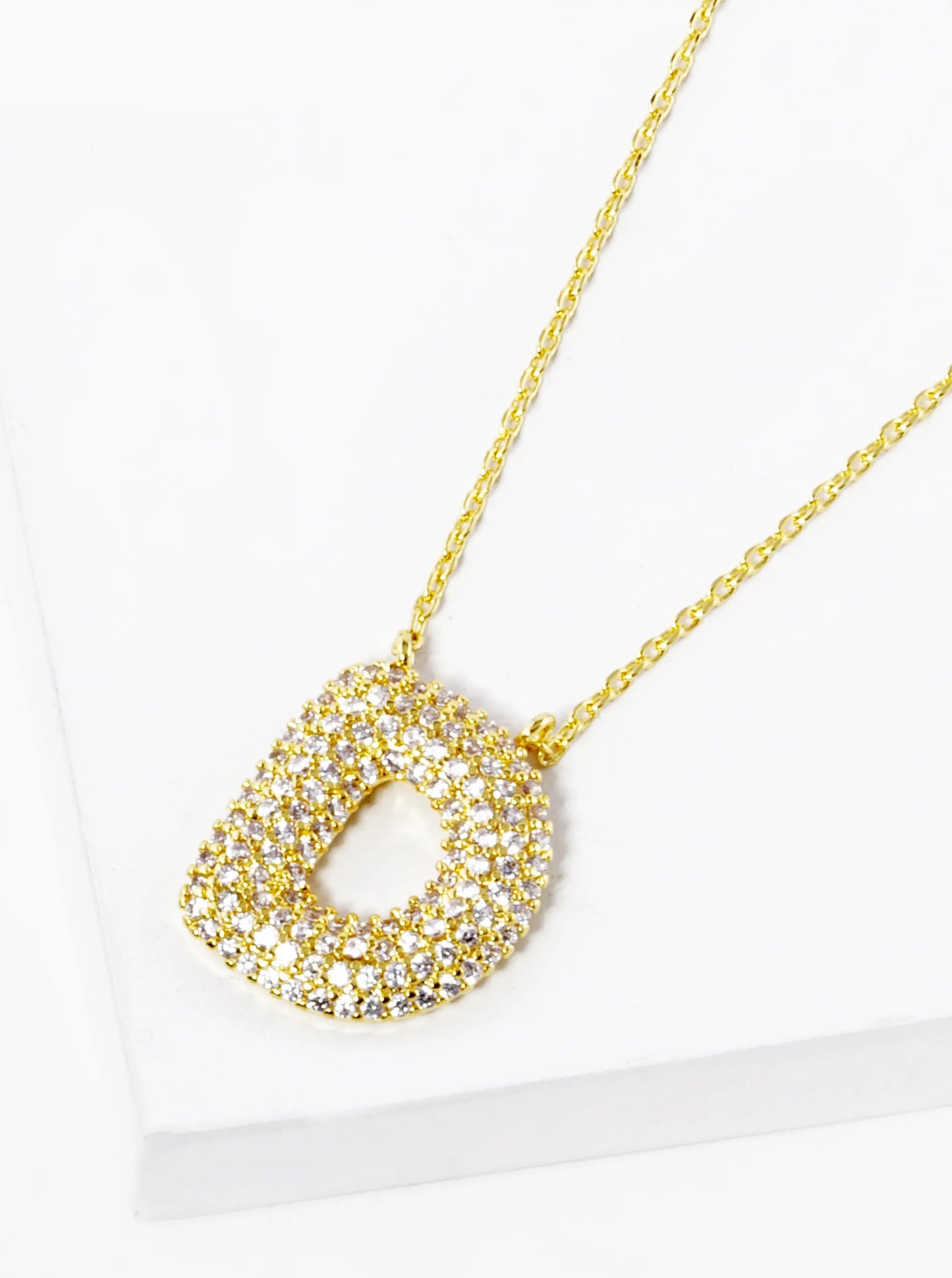 18k Gold Dipped CZ Pave Bubble Initial Pendant Necklace