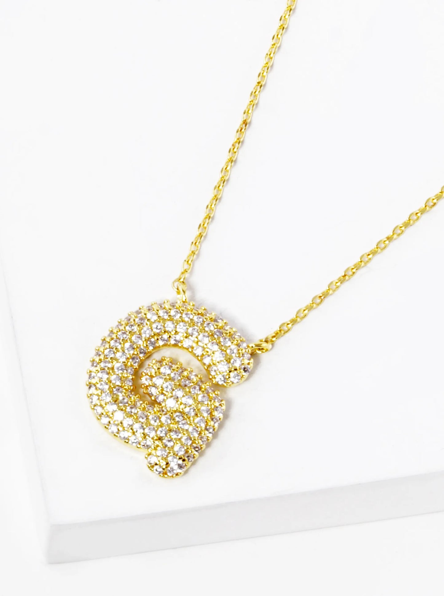 18k Gold Dipped CZ Pave Bubble Initial Pendant Necklace