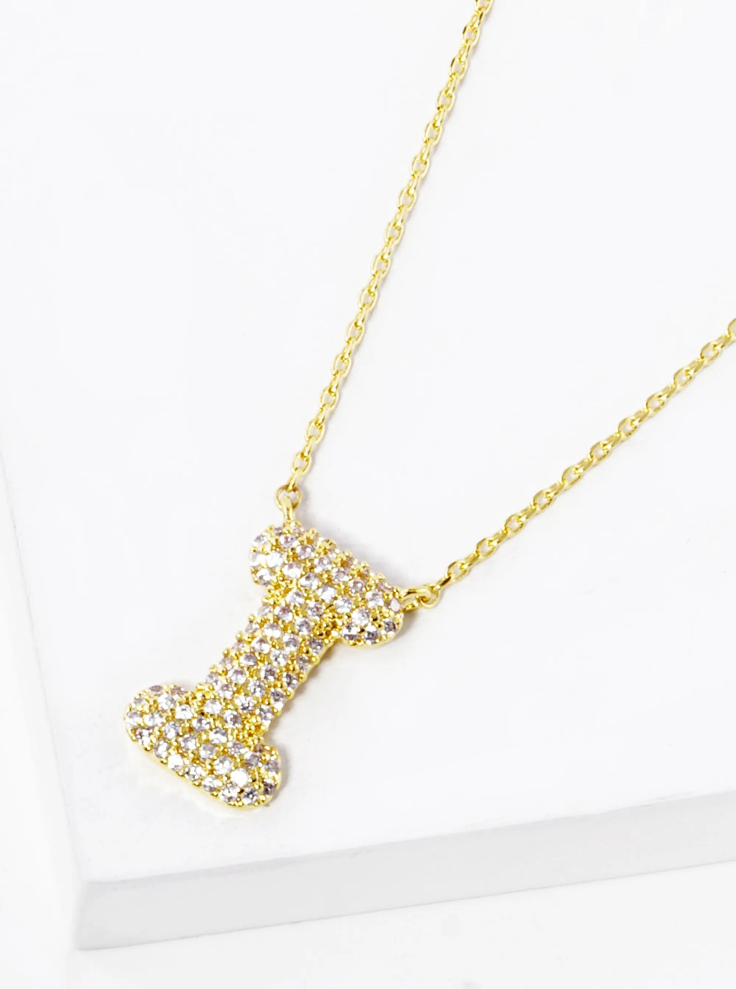 18k Gold Dipped CZ Pave Bubble Initial Pendant Necklace