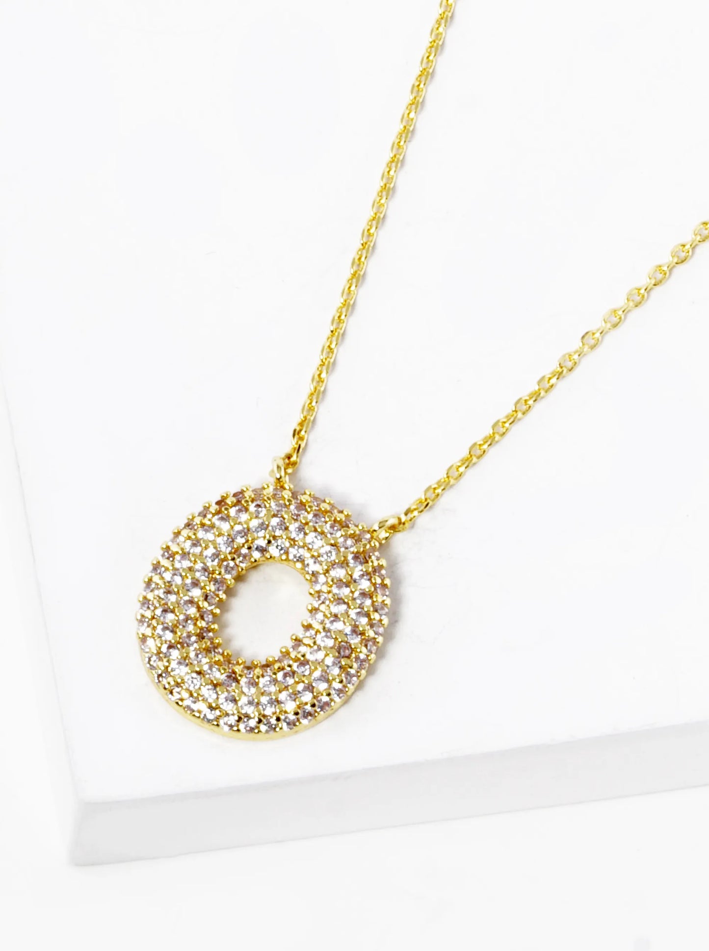 18k Gold Dipped CZ Pave Bubble Initial Pendant Necklace