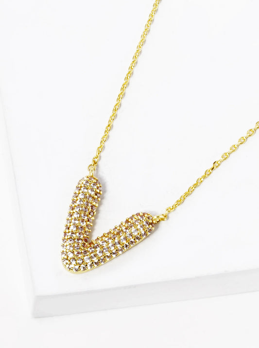 18k Gold Dipped CZ Pave Bubble Initial Pendant Necklace