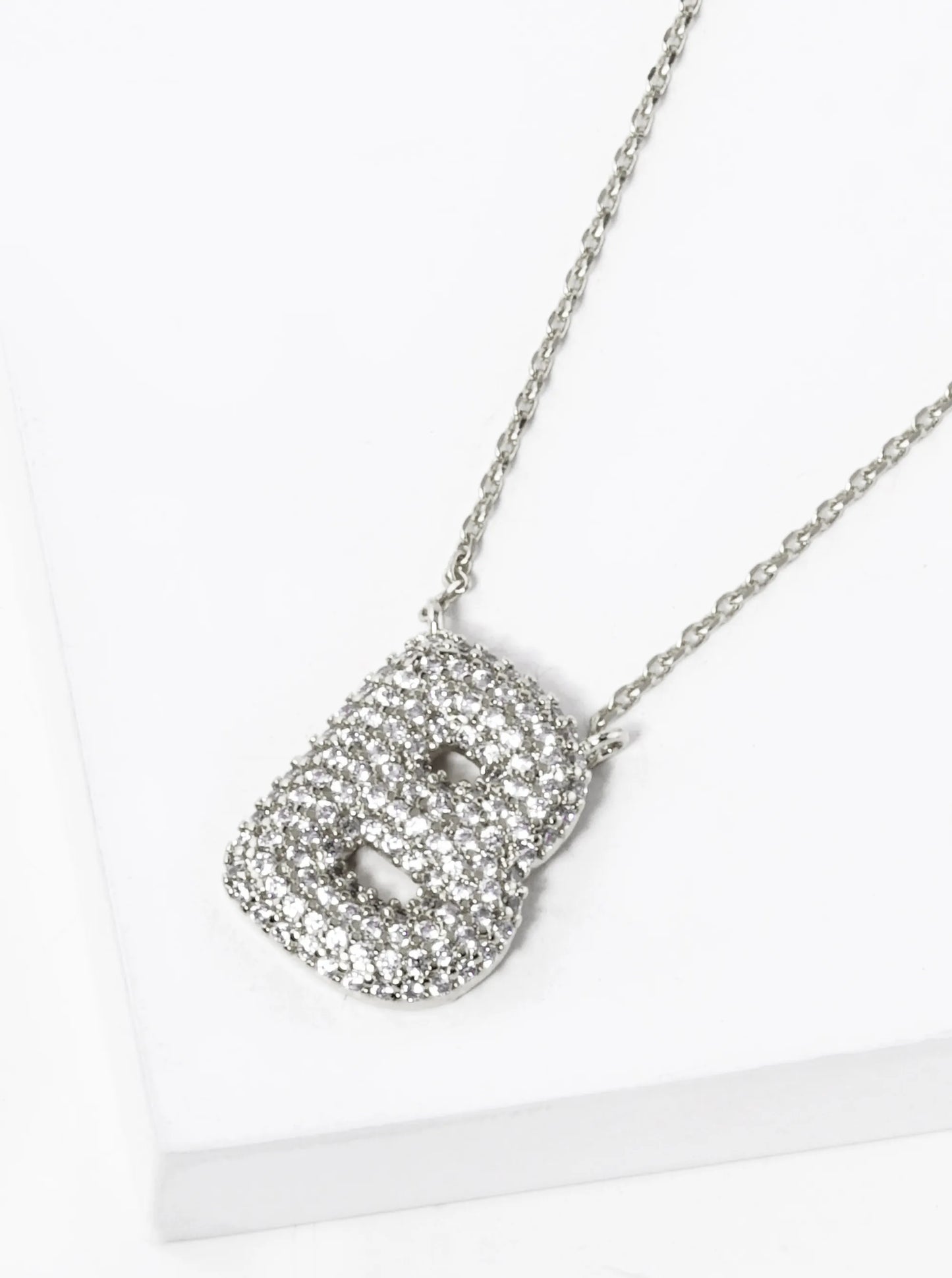 18k Gold Dipped CZ Pave Bubble Initial Pendant Necklace