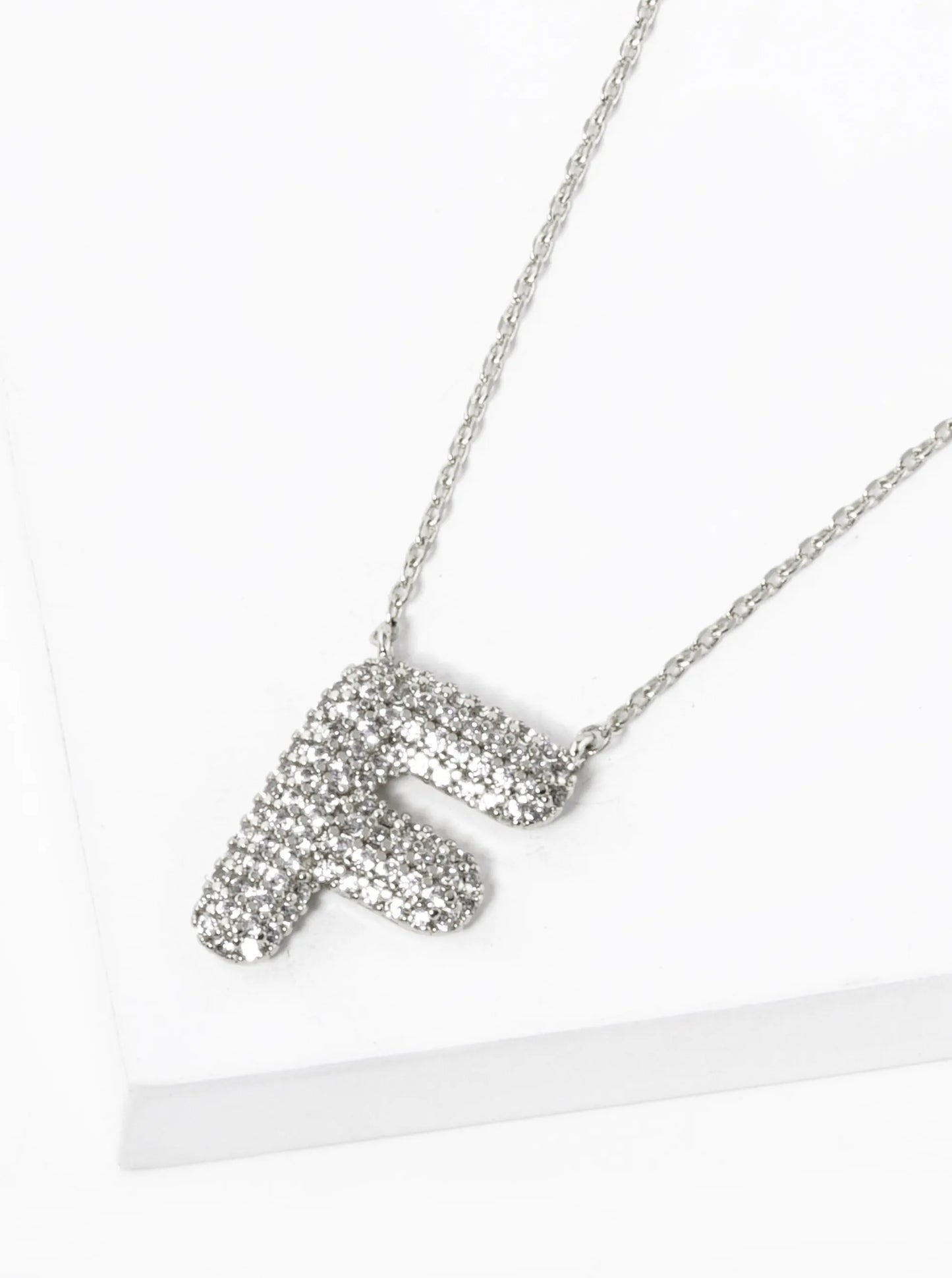 18k Gold Dipped CZ Pave Bubble Initial Pendant Necklace