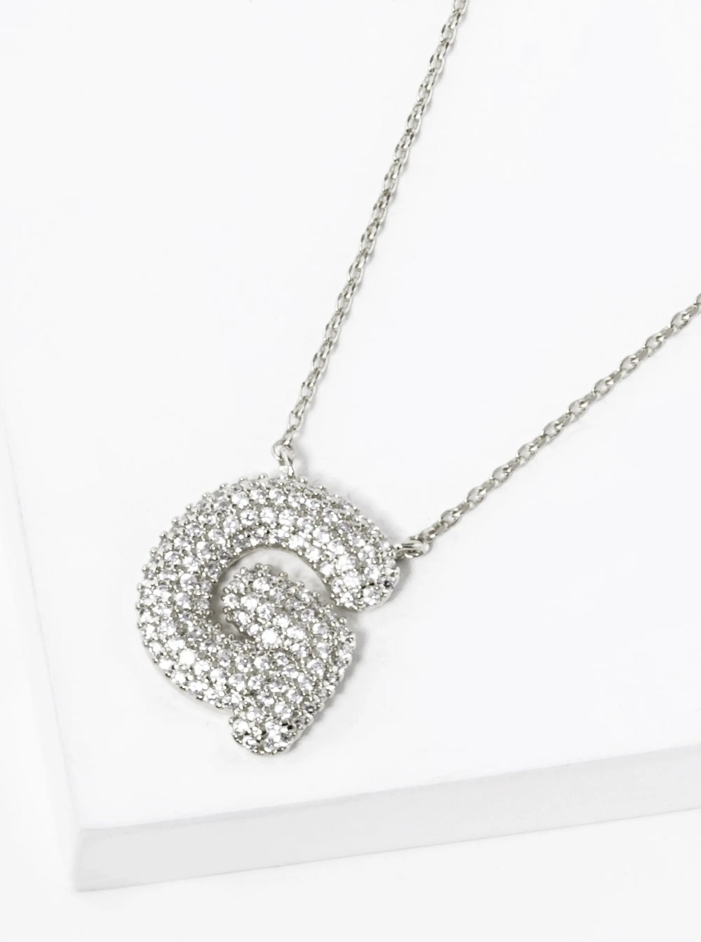 18k Gold Dipped CZ Pave Bubble Initial Pendant Necklace