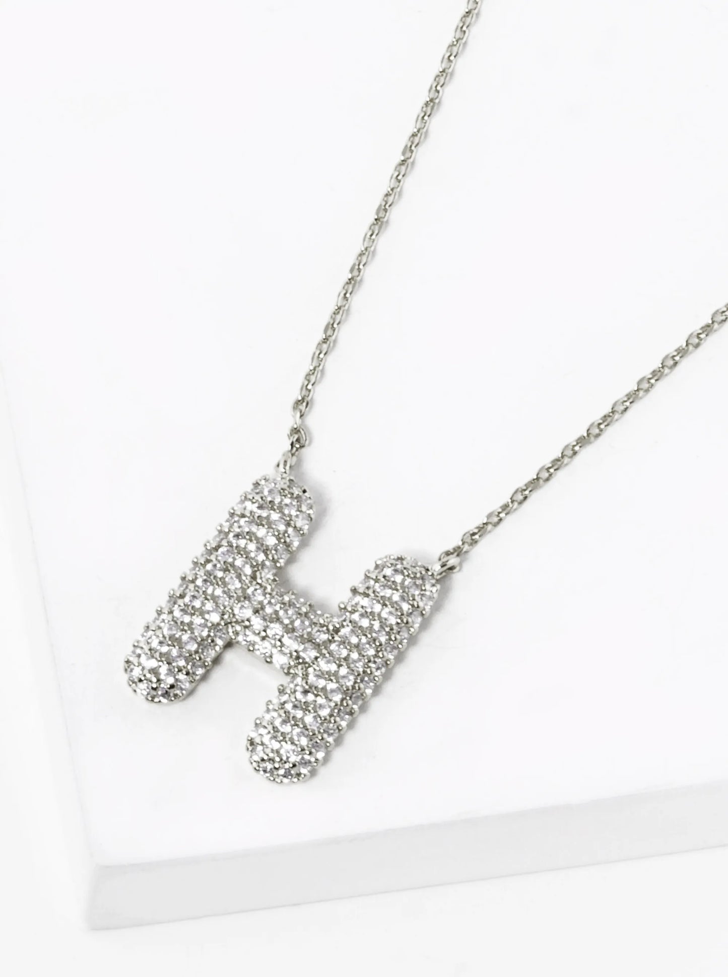 18k Gold Dipped CZ Pave Bubble Initial Pendant Necklace