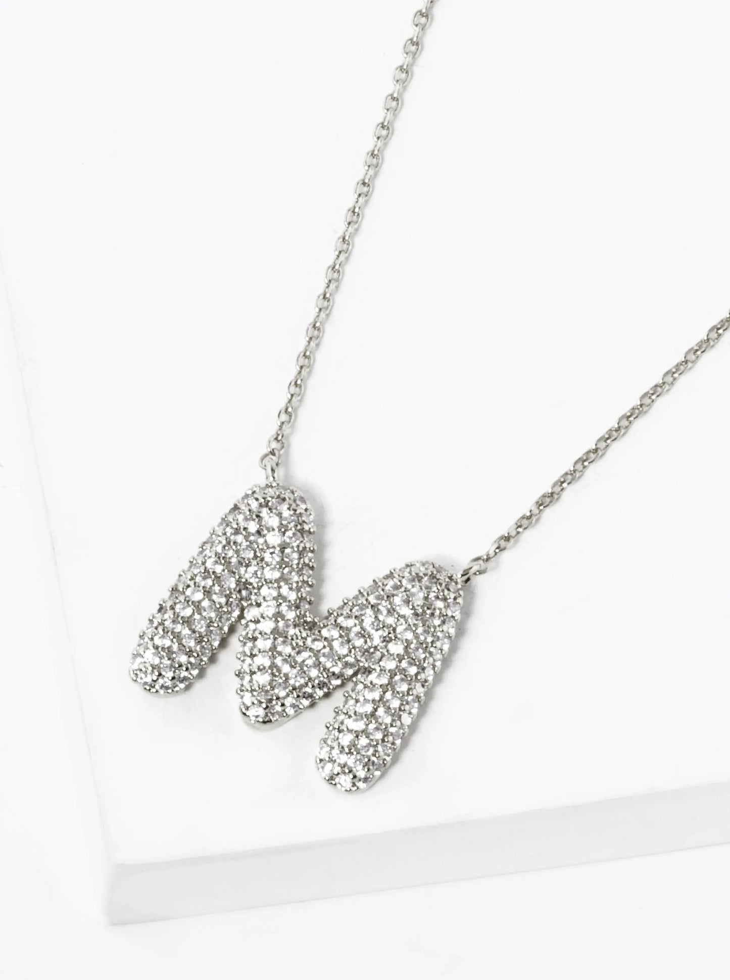 18k Gold Dipped CZ Pave Bubble Initial Pendant Necklace