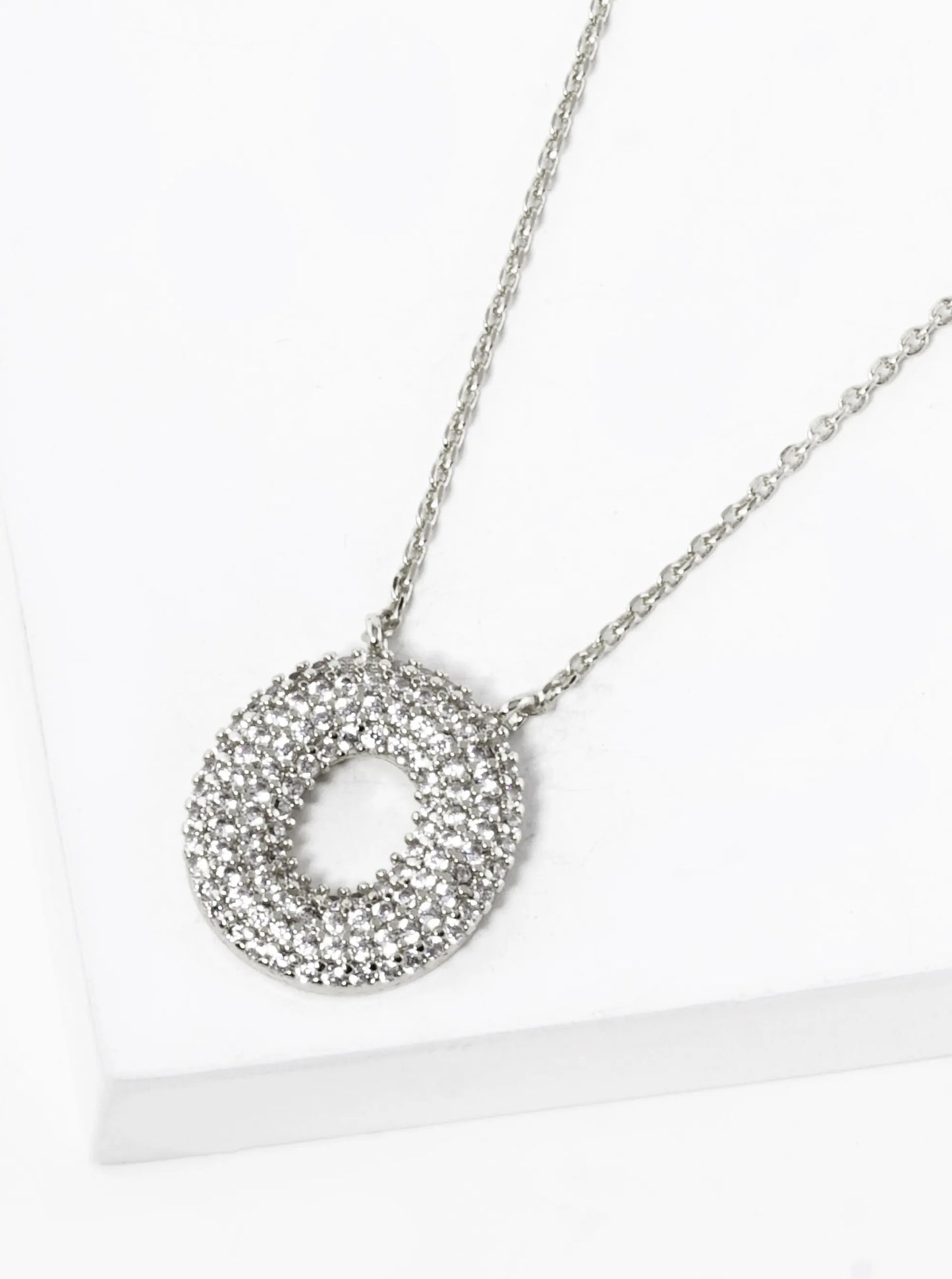 18k Gold Dipped CZ Pave Bubble Initial Pendant Necklace