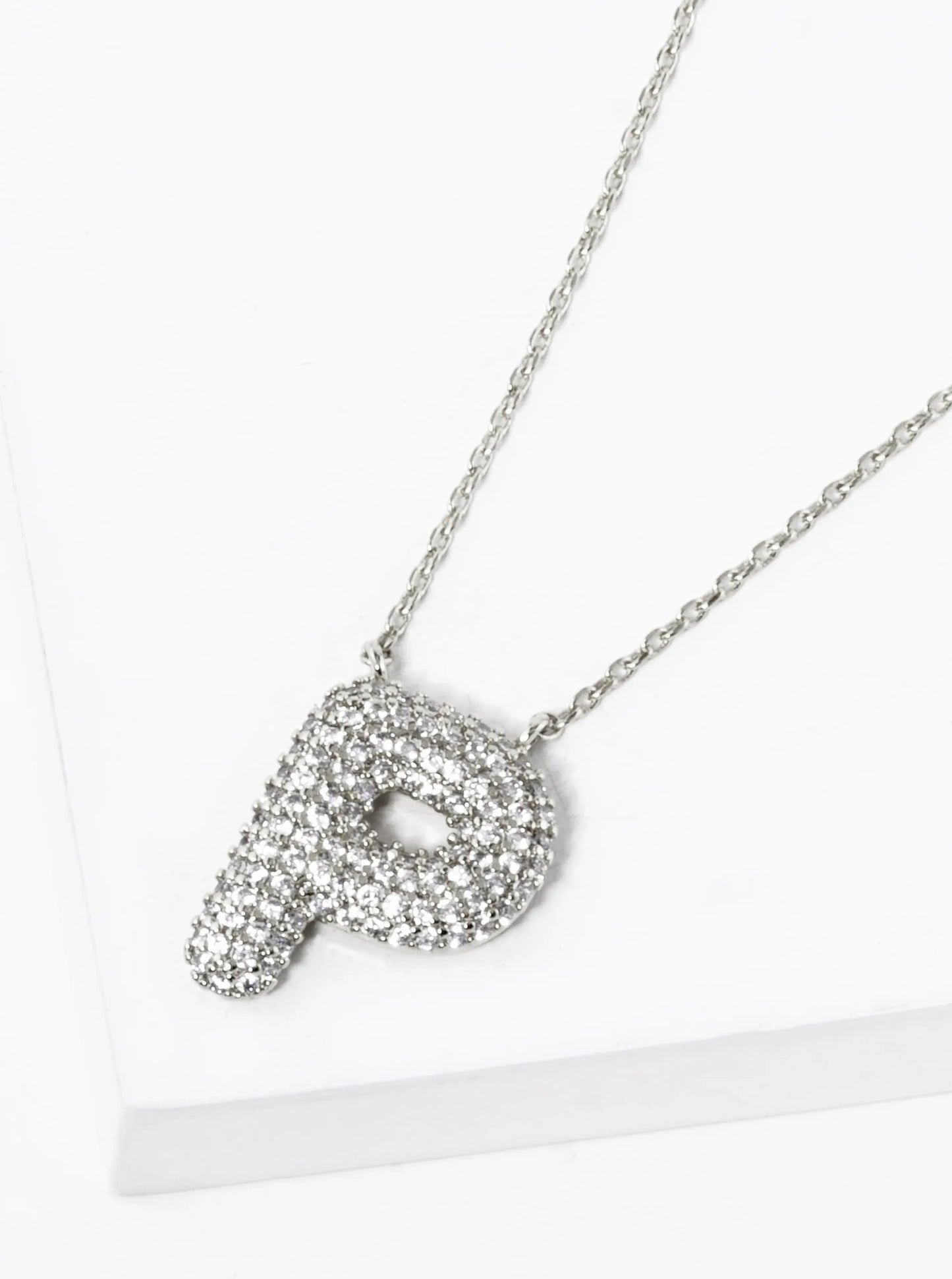 18k Gold Dipped CZ Pave Bubble Initial Pendant Necklace