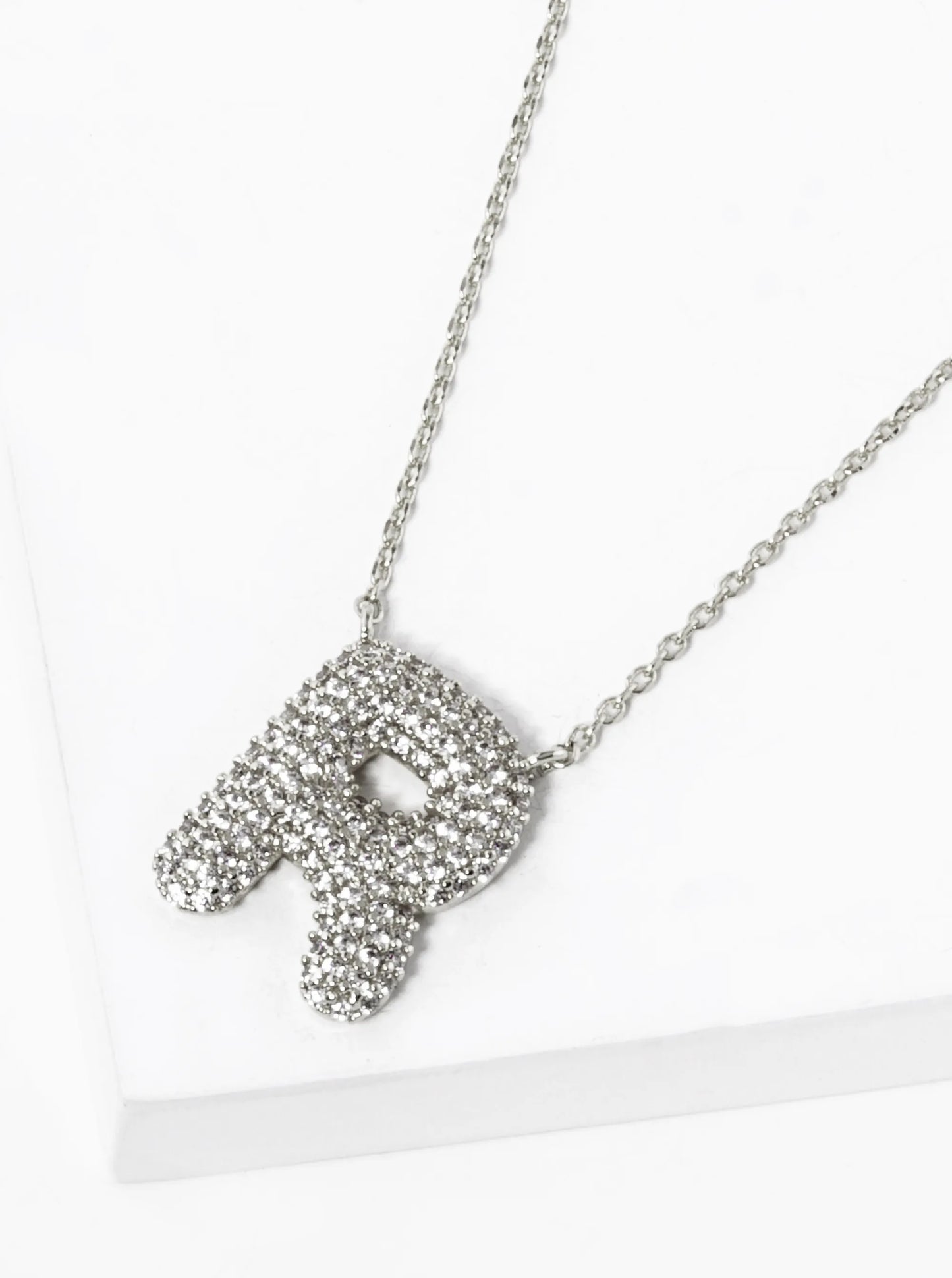 18k Gold Dipped CZ Pave Bubble Initial Pendant Necklace