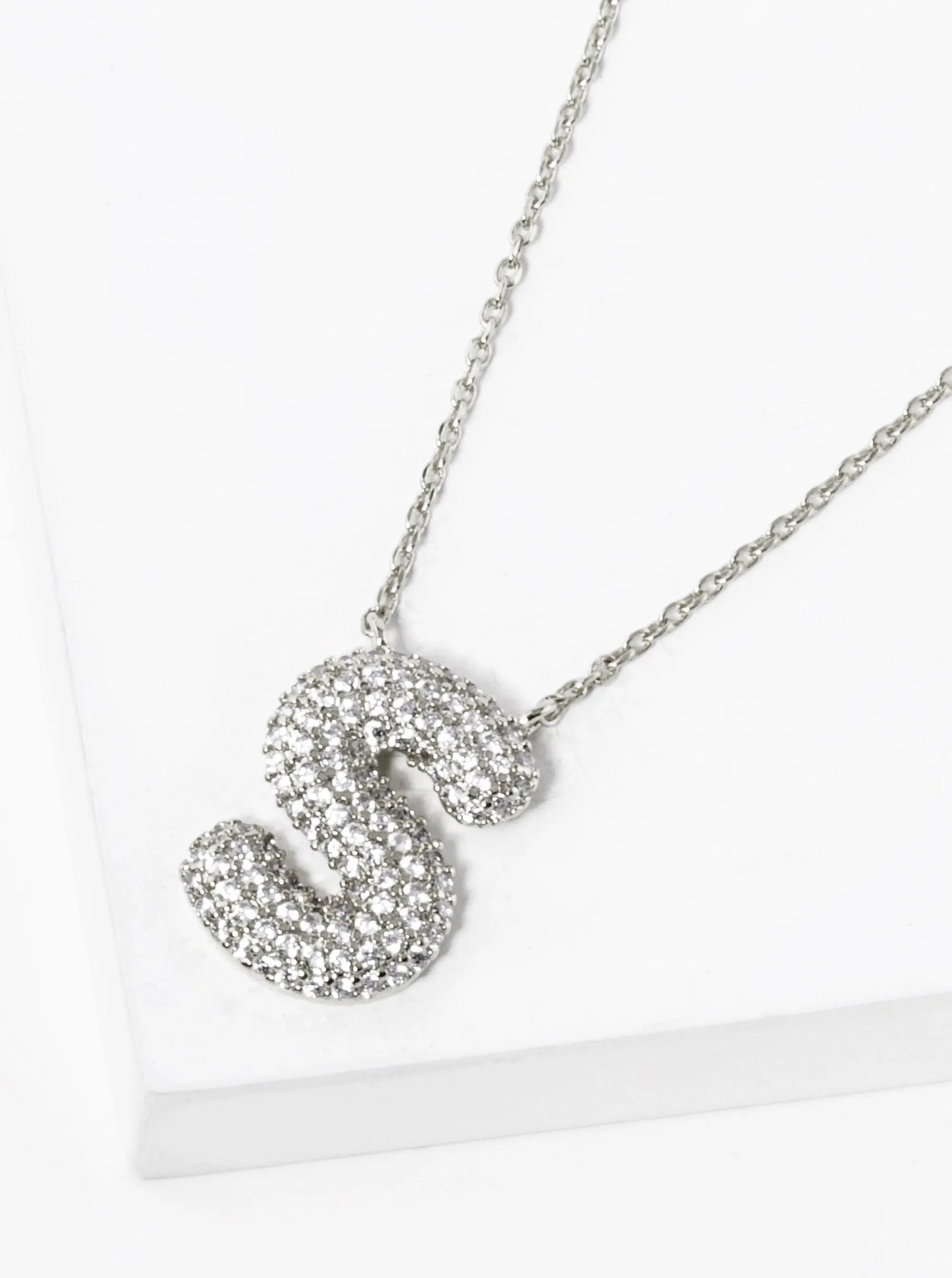 18k Gold Dipped CZ Pave Bubble Initial Pendant Necklace