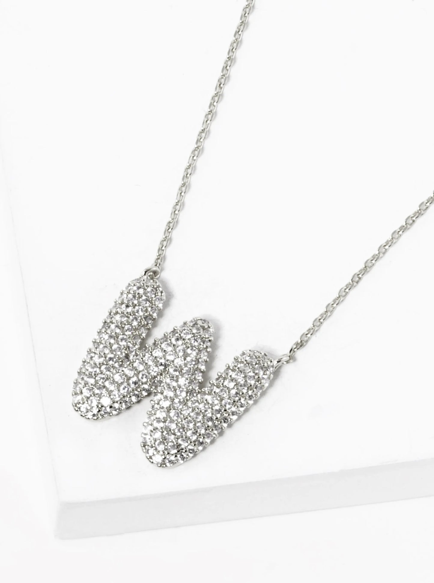 18k Gold Dipped CZ Pave Bubble Initial Pendant Necklace