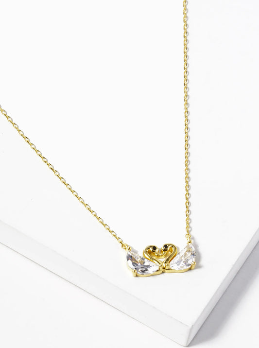 18k Gold Dipped Cubic Zirconia Swan Couple Pendant Necklace