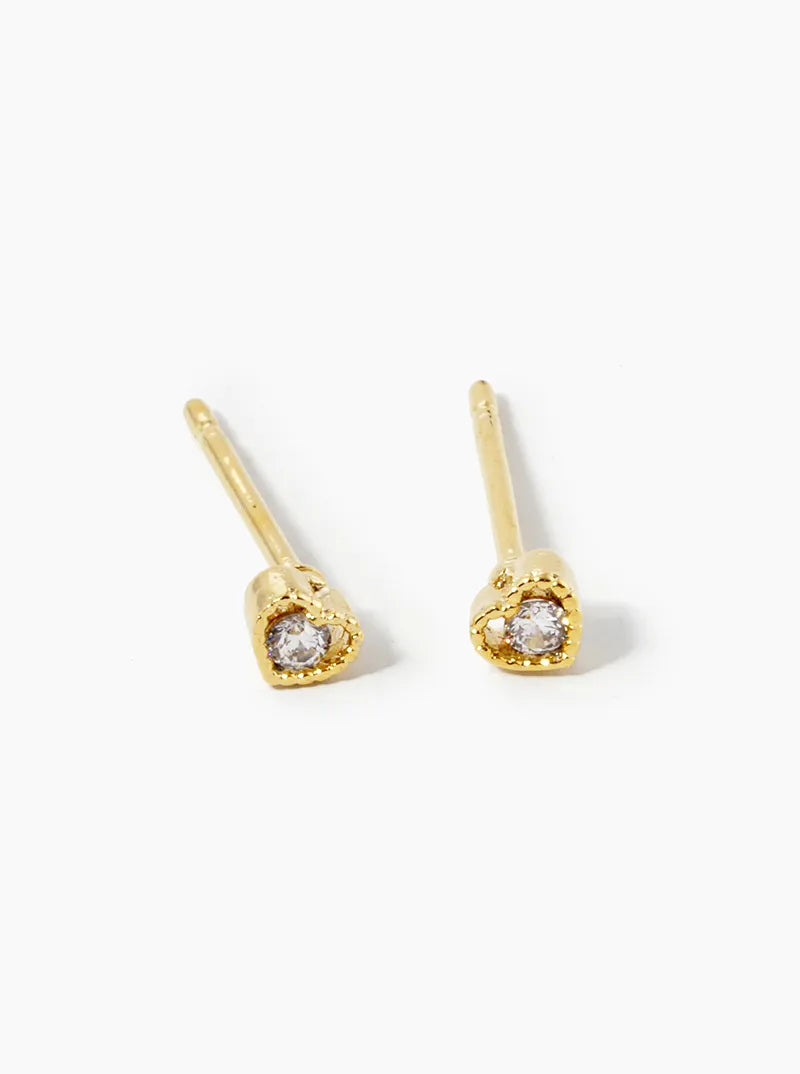 18k Gold Dipped Dainty CZ Heart Post Stud Earrings