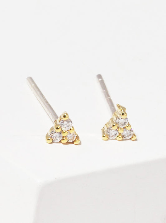 18k Gold Dipped Dainty CZ Stone Sterling Silver Post Stud Earrings