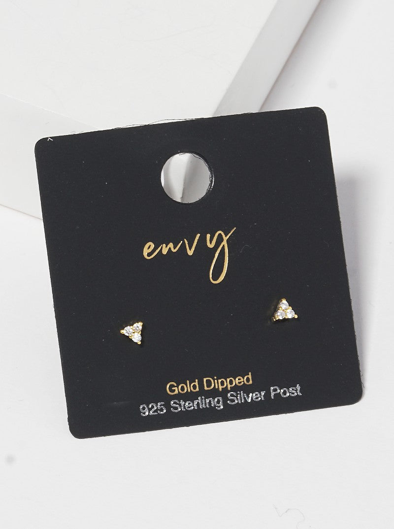 18k Gold Dipped Dainty CZ Stone Sterling Silver Post Stud Earrings