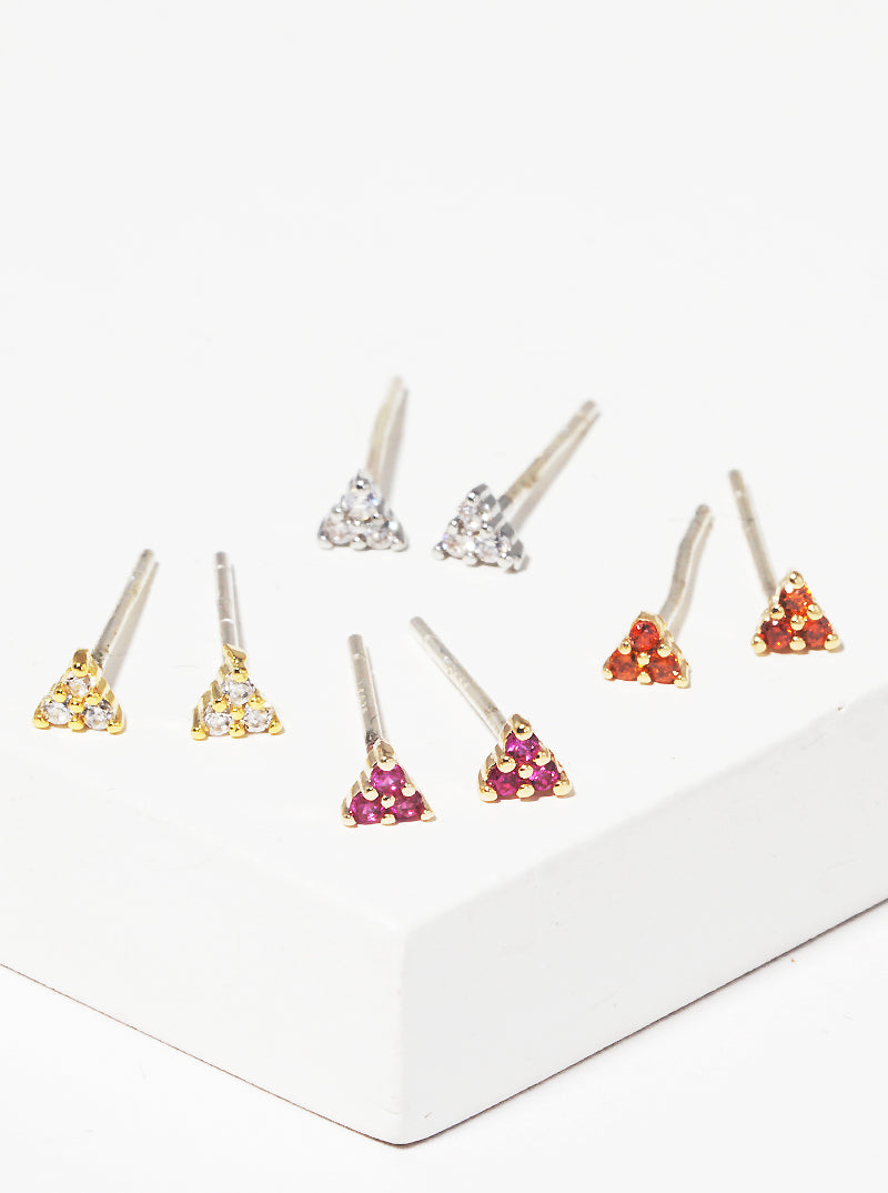 18k Gold Dipped Dainty CZ Stone Sterling Silver Post Stud Earrings