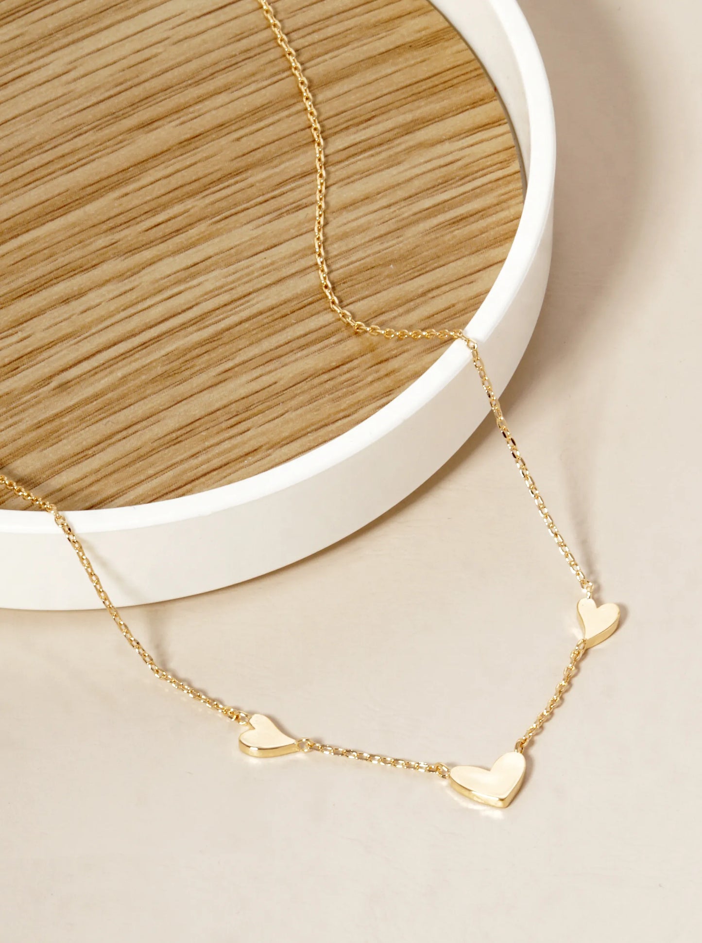 18k Gold Dipped Dainty Three Heart Pendant Necklace