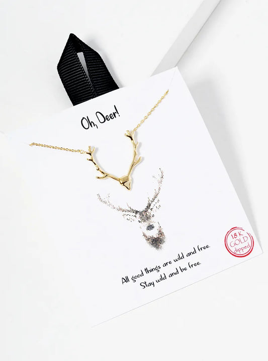 18k Gold Dipped Deer Head Pendant Necklace