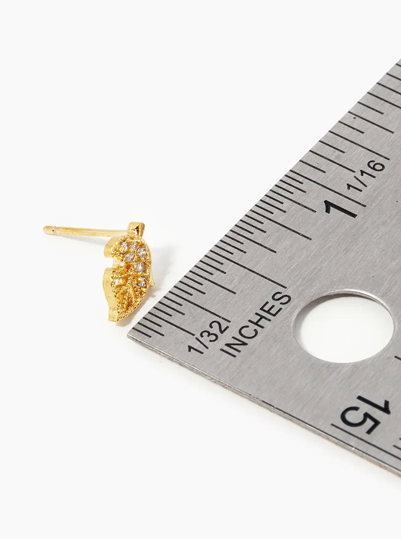 18k Gold Dipped Delicate CZ Pave Leaf Stud Earrings
