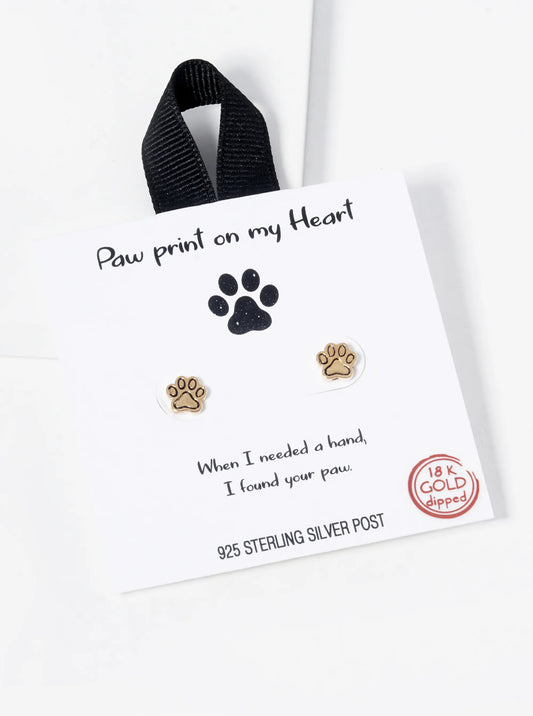 18k Gold Dipped Dog Paw Stud Earrings