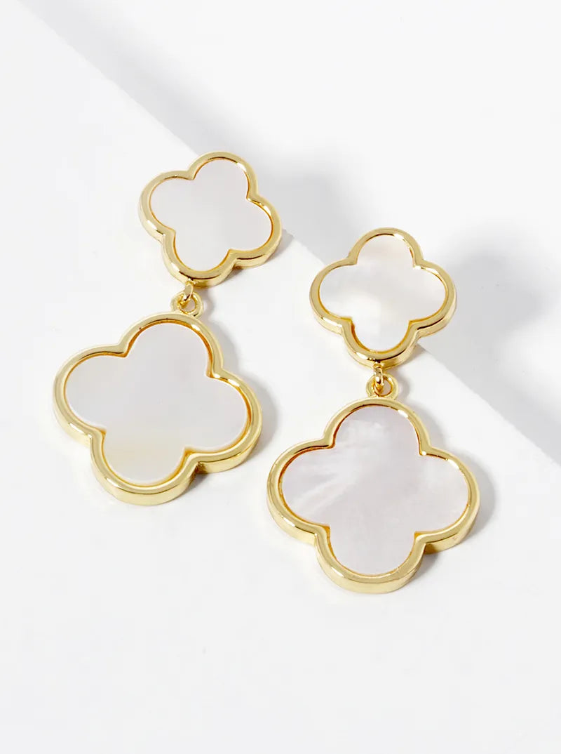 18k Gold Dipped Double Quatrefoil Drop 925 Sterling Silver Post Earrings