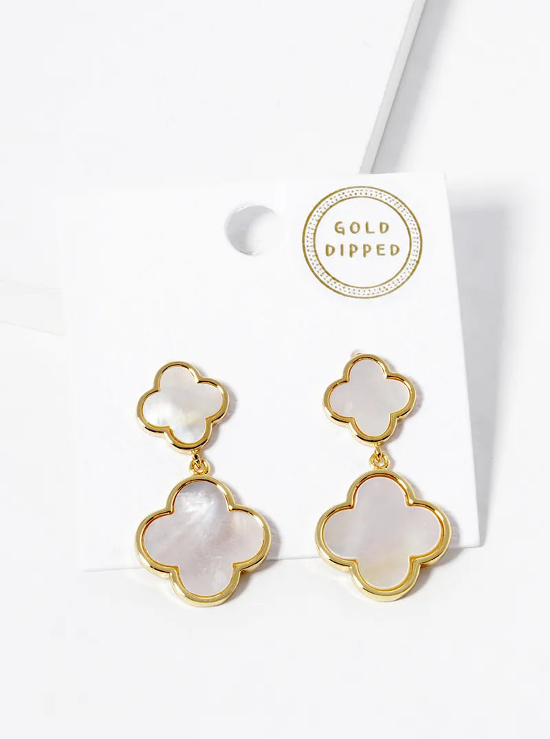 18k Gold Dipped Double Quatrefoil Drop 925 Sterling Silver Post Earrings