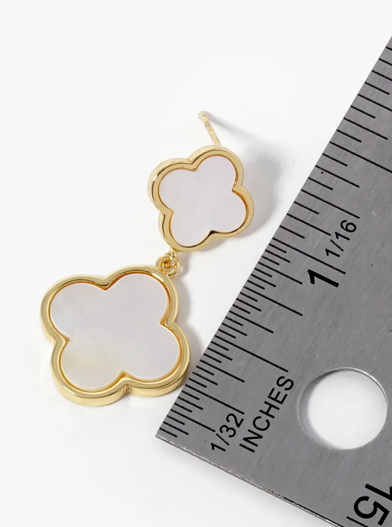 18k Gold Dipped Double Quatrefoil Drop 925 Sterling Silver Post Earrings